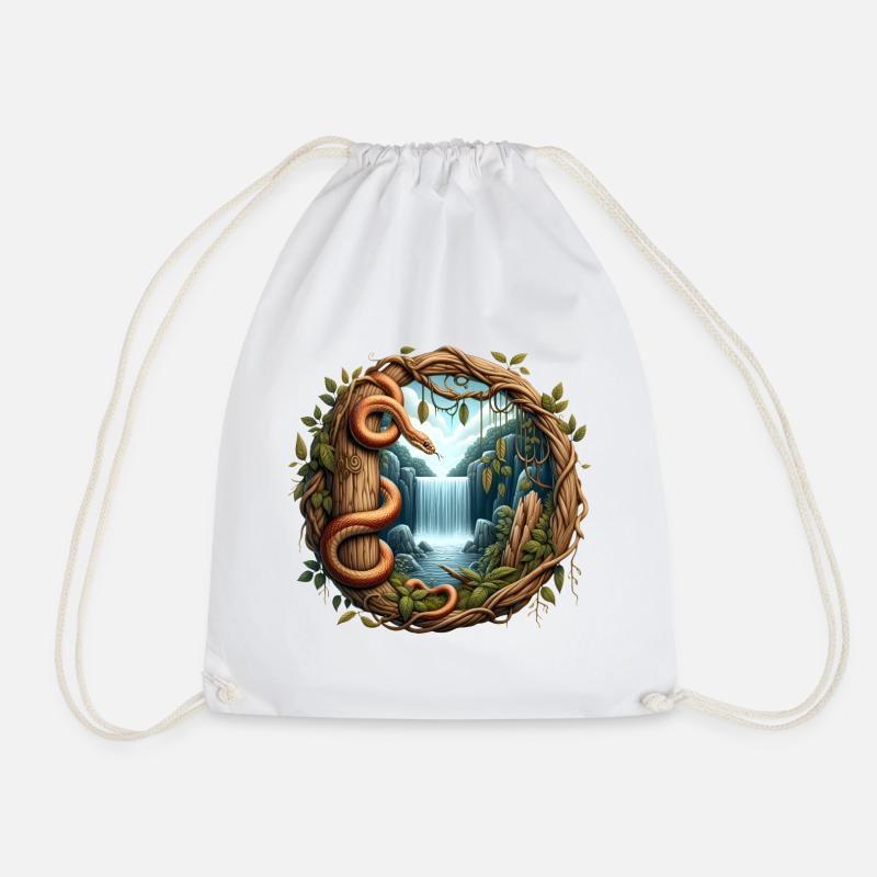Queue in front of waterfall - Drawstring Bag - white