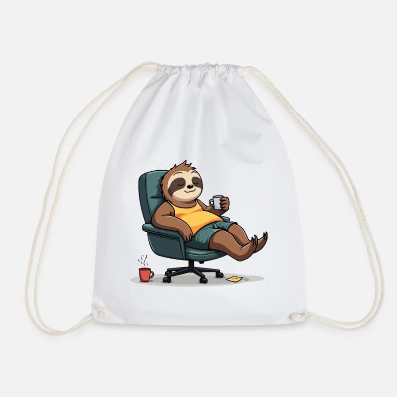 Office? First coffee! – Sloth Style - Drawstring Bag - white