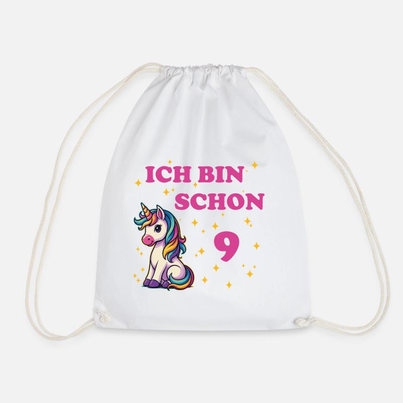 Children's Birthday 9, Dancing Funny Unicorn - Drawstring Bag - white