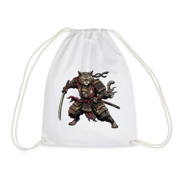 Cat Samurai Warrior - Drawstring Bag - white - Front
