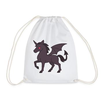 Dark Demon Unicorn with Wings and Red Eyes - Drawstring Bag - white - Front