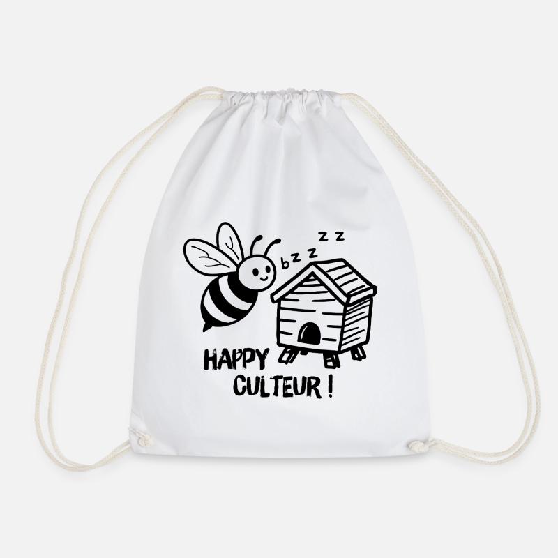 Beekeeper, Happy Grower Bee with a Beehive - Drawstring Bag - white