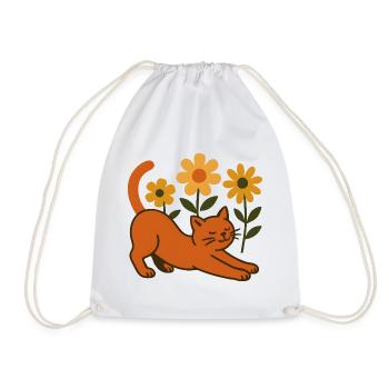 Orangene Katze im Blumenmeer - Turnbeutel - Weiß - Vorne