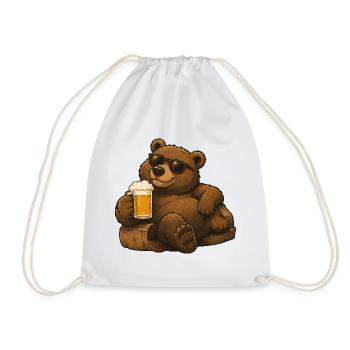 Beer bear with sunglasses - Drawstring Bag - white - Front