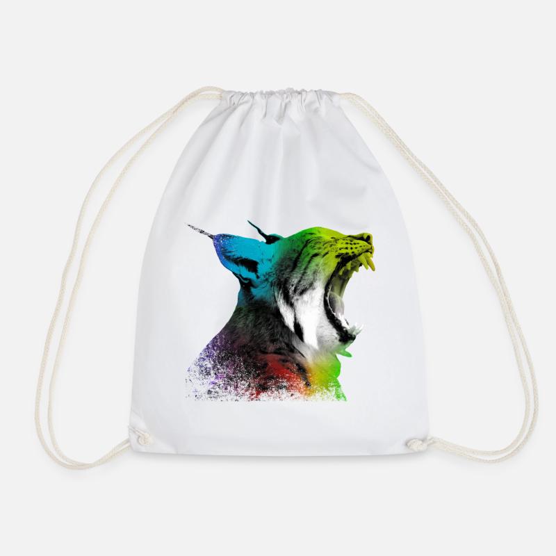 Yawning lynx - Drawstring Bag - white