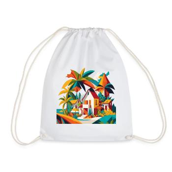 House under palm trees by the sea - Drawstring Bag - white - Front
