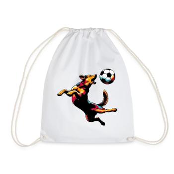 Dog plays with a soccer ball - Drawstring Bag - white - Front