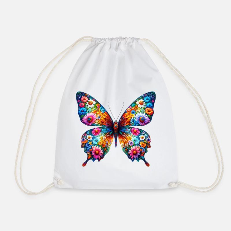 Schmetterling mit Blumen verziert - Turnbeutel - Weiß