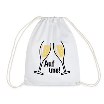 Auf Uns! 2 Sektgläser (Sekt / Oval / Offen / 2C) - Turnbeutel - Weiß - Vorne