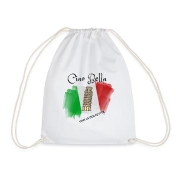 Leaning Tower on Italian Flag Brush - Drawstring Bag - white - Front