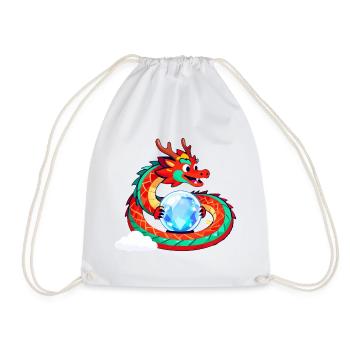 Dragon and Crystal Sphere - Drawstring Bag - white - Front