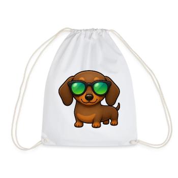 Dachshund Dog with Sunglasses Summer Cartoon - Drawstring Bag - white - Front