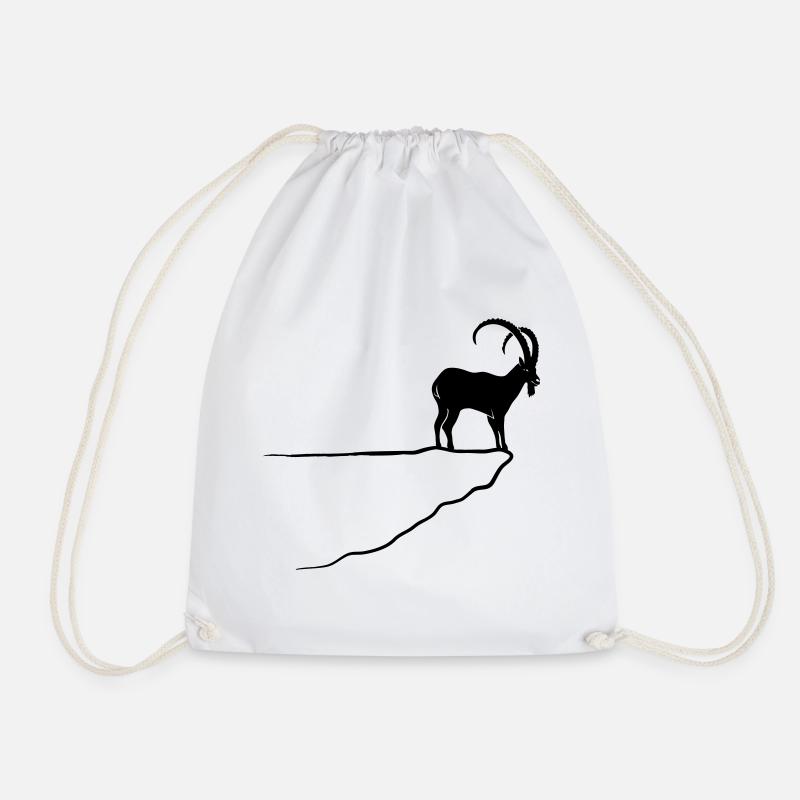 ibex capricorn alpine the alps bavaria mountains - Drawstring Bag - white