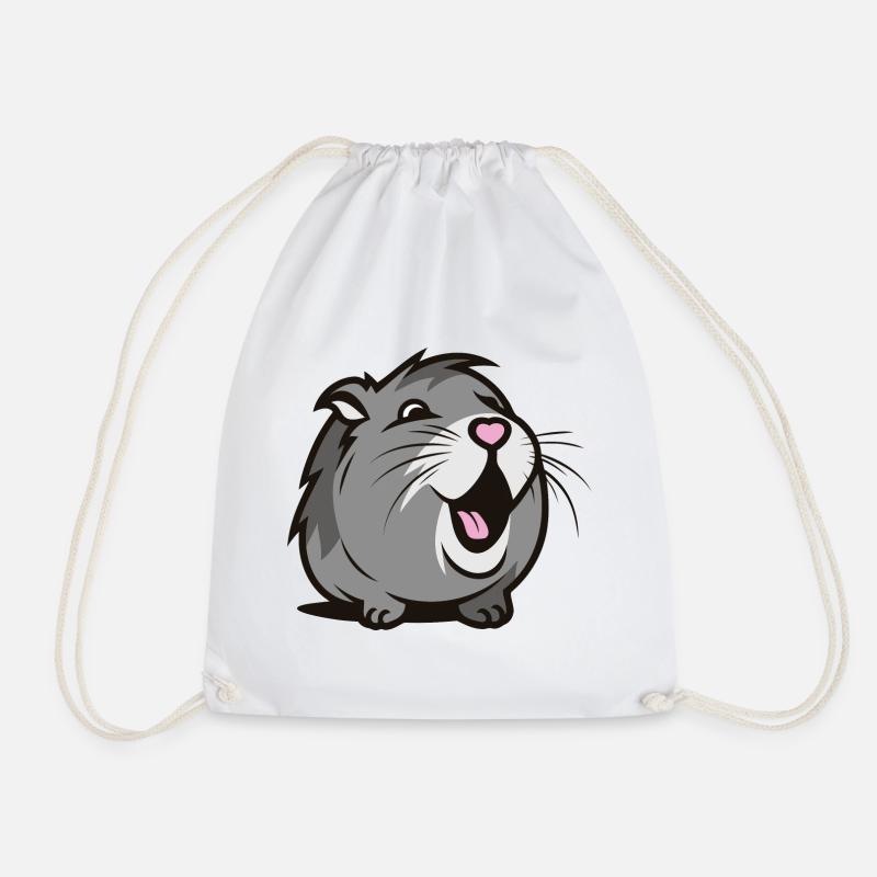 Cheerful Guinea pig / Hamster – Heart - Drawstring Bag - white