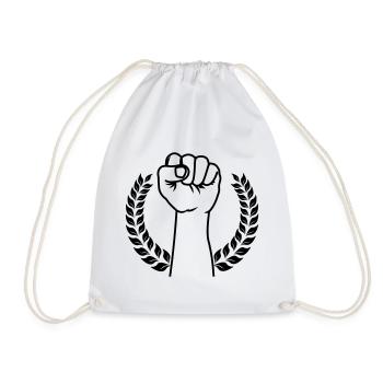 Fist held up in laurel wreath - Drawstring Bag - white - Front