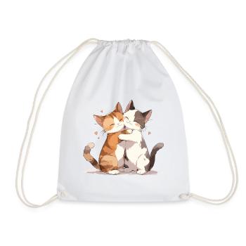 Cats, Love, Hug, Cuddle, Heart, Sweet, Cute - Drawstring Bag - white - Front