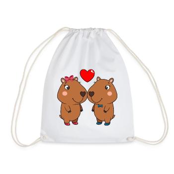 Duo of cute animals with heart - Drawstring Bag - white - Front