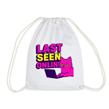 Last seen online: Meme design with annoyed cat - Drawstring Bag - white - Front