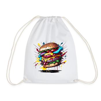Burger - Hamburger - Fastfood - Turnbeutel - Weiß - Vorne