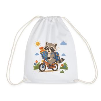 Raccoon va à l’école à vélo - Sac de sport léger - blanc - Devant