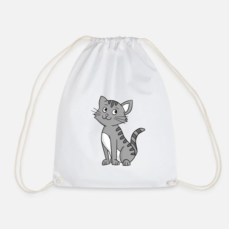 Grey Cat - Drawstring Bag - white