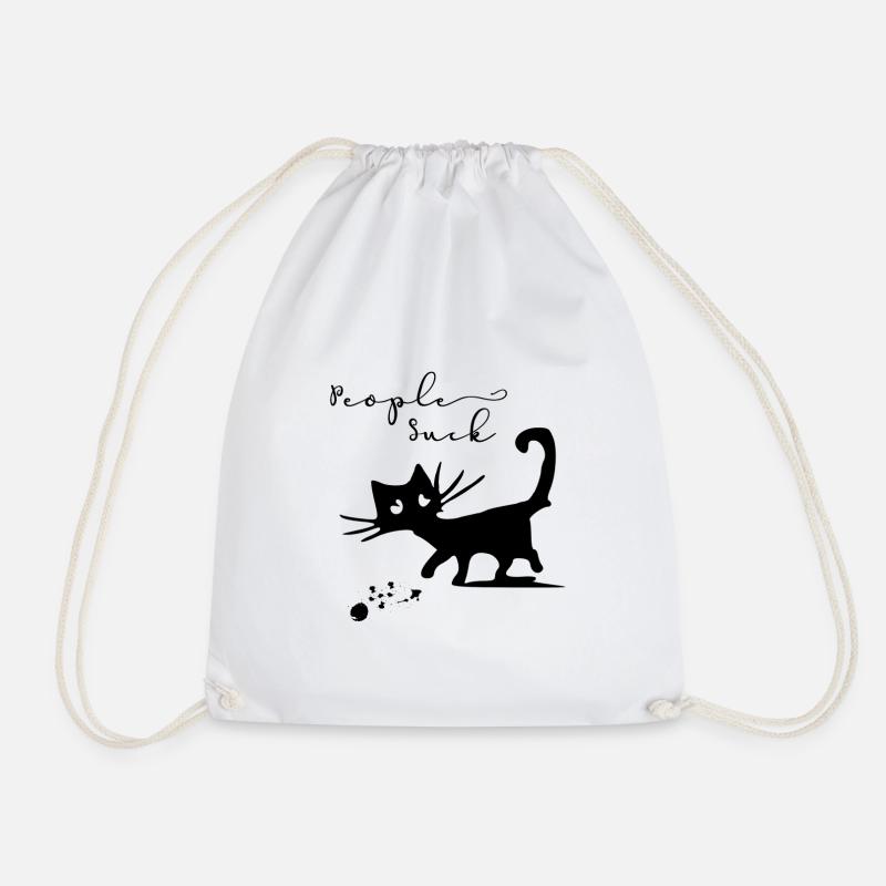 Cat Cat Lover Gift Funny Saying: People Suck - Drawstring Bag - white