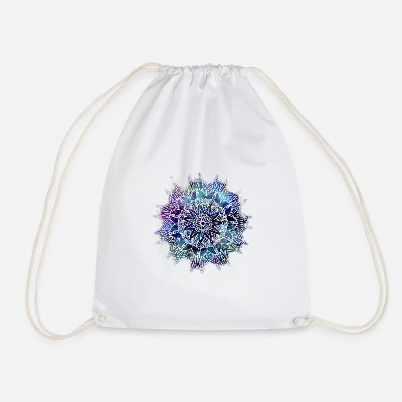 Mandala feathers dark blue - Drawstring Bag - white