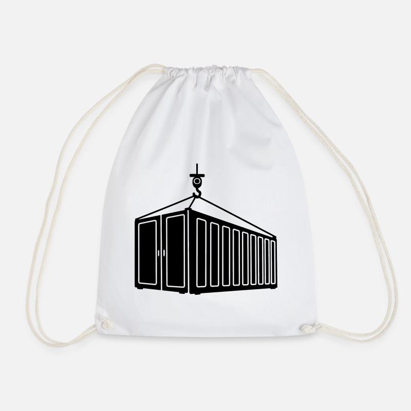 Sea container on hook crane logo - Drawstring Bag - white