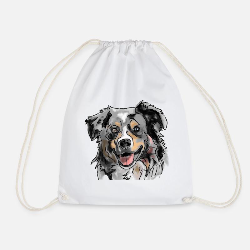 Australian Shepherd - Drawstring Bag - white
