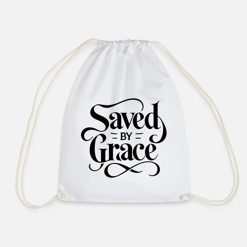 Saved by Grace Schriftzug Design - Turnbeutel - Weiß
