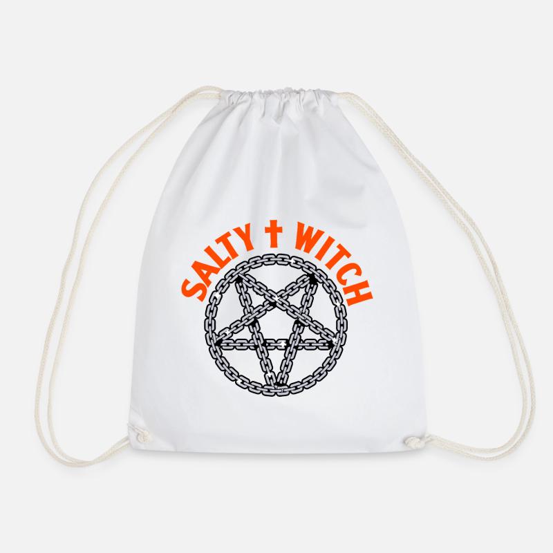 Salty Witch Pentagram Chain Design Goth Girl - Drawstring Bag - white