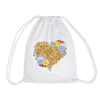 Heart of straw with spring flowers - Drawstring Bag - white - Front