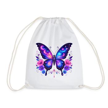 Galaxy Butterfly with Flowers - Drawstring Bag - white - Front