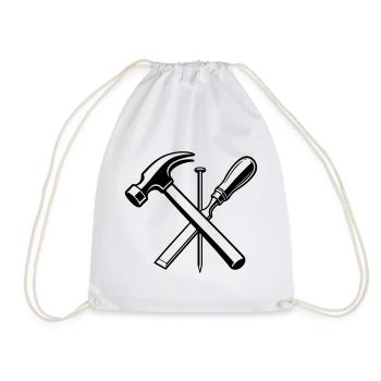 Carpenter Tool Hammer Nail Motif - Drawstring Bag - white - Front