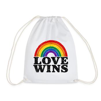 Love Wins Rainbow Vintage Statement Pride Fans - Drawstring Bag - white - Front