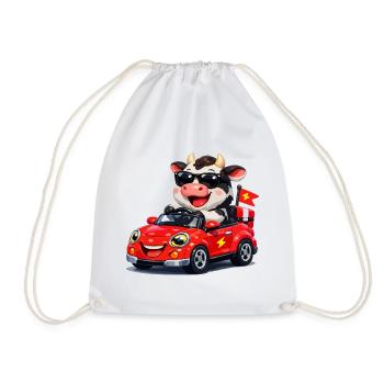 Tough cow in red convertible - Drawstring Bag - white - Front