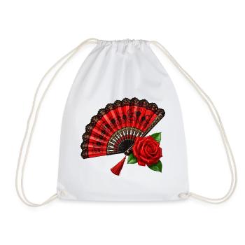 Spanischer Fächer mit Rose - Turnbeutel - Weiß - Vorne