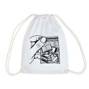 Suchtlesen – Pouch Books, Kaffee & Brille - Turnbeutel - Weiß - Vorne