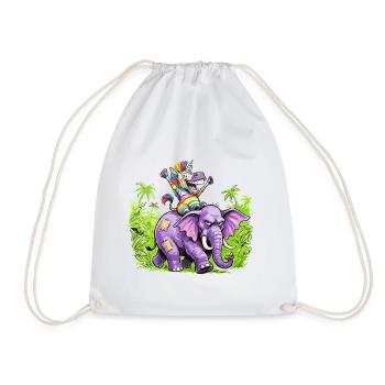 Regenbogen Zebra-Einhorn auf Lila Elefantenritt - Turnbeutel - Weiß - Vorne