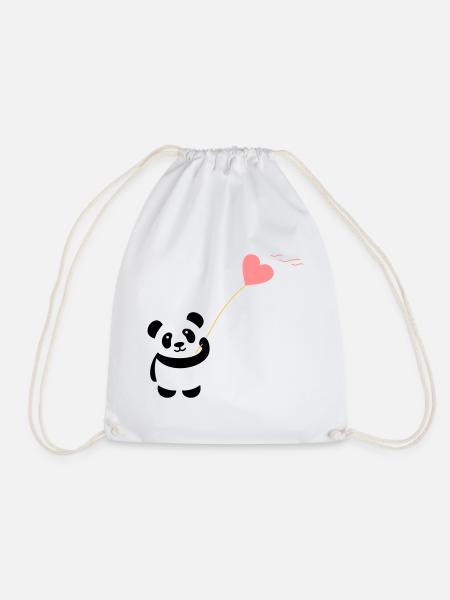 panda heart cute balloon bear big thick kusch - Drawstring Bag - white