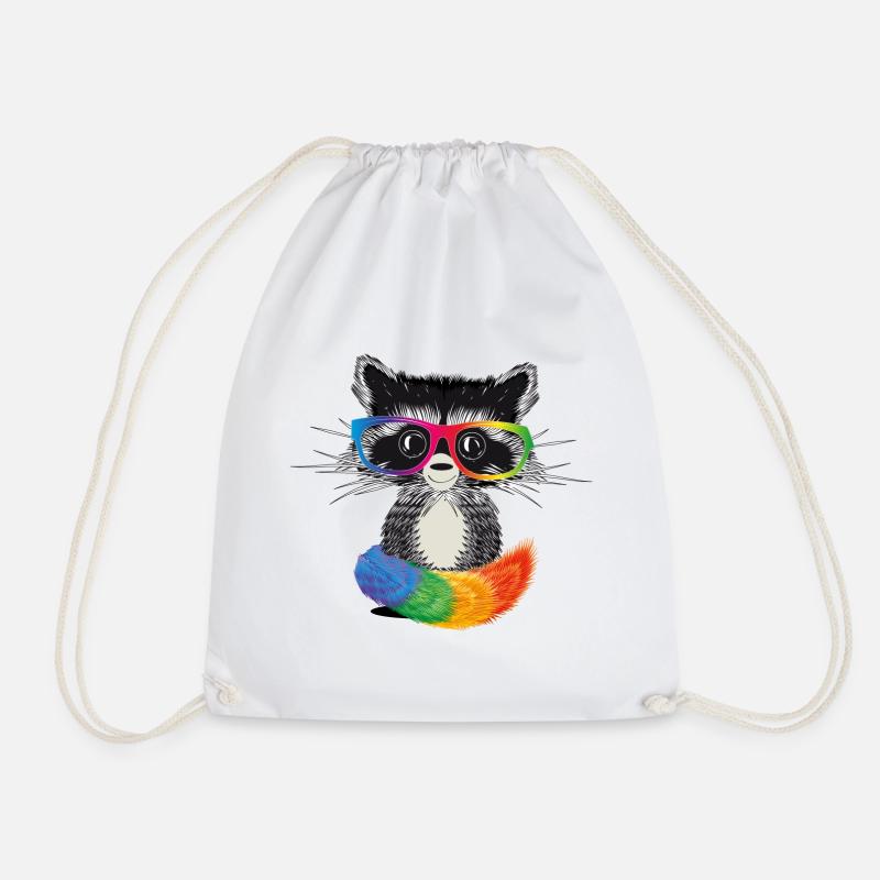 Waschbär mit Brille in Regenbogen Farben - Turnbeutel - Weiß