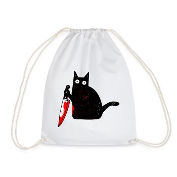 Katze What? lustige schwarze katze mit Messer - Turnbeutel - Weiß - Vorne