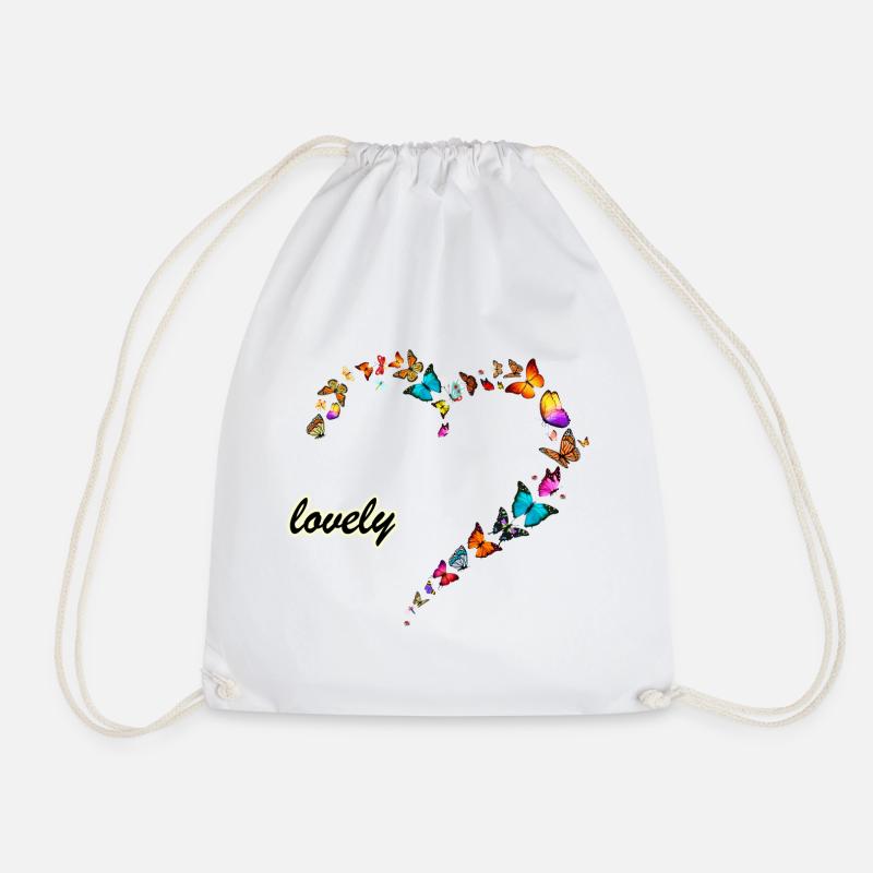 butterflies multi lovely heart - Drawstring Bag - white