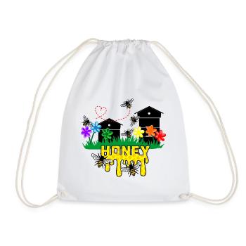 Honey greenhouses or hives with bees - Drawstring Bag - white - Front