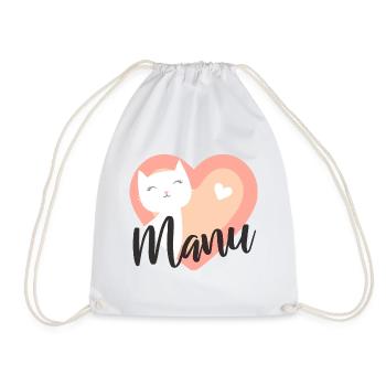 Manu Surname First Name Kitten - Drawstring Bag - white - Front