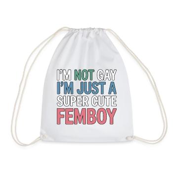 Not gay – just cute femboy - Drawstring Bag - white - Front