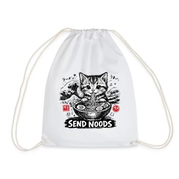 Ramen Cat Kanagawa - Drawstring Bag - white - Front