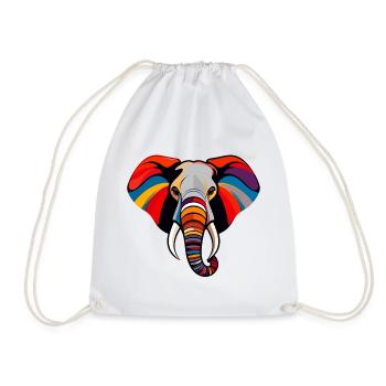 Colorful Elephant Head Art Pop Art Elephant Motif - Drawstring Bag - white - Front