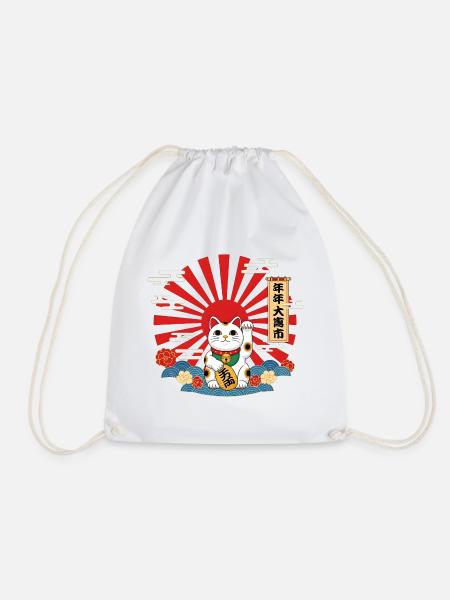 Lucky Cat Retro Japanese Maneki-Neko - Japanische - Turnbeutel - Weiß