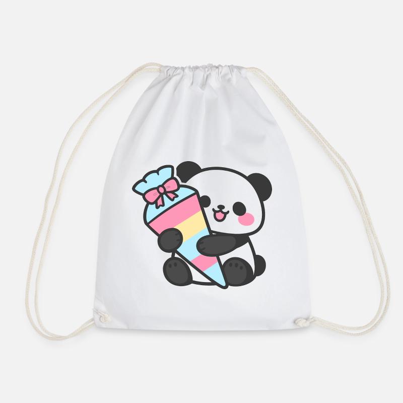 1st Grade Panda School Enrollment Gift 2026 - Drawstring Bag - white